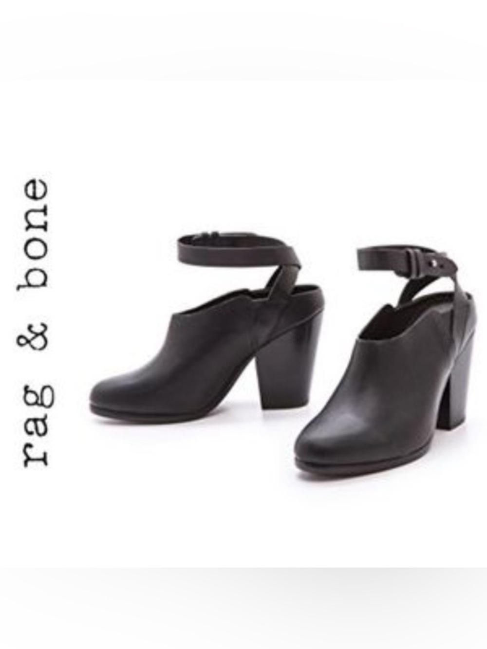 rag & bone Kenny Black Genuine Leather Slingback Mules